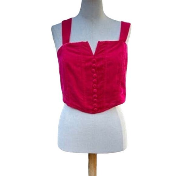 New Rachael Zoe Red velvet crop smocked button front tank size small - Picture 1 of 11